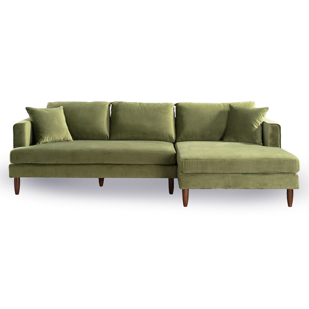 Delano Olive Green Velvet Sectional Sofa - Mid In Mod