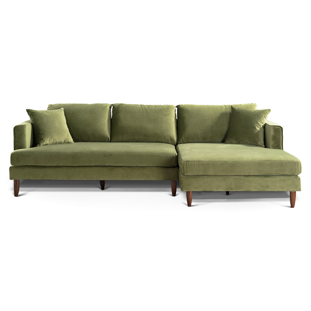 Delano Olive Green Velvet Sectional Sofa Right Facing Chaise