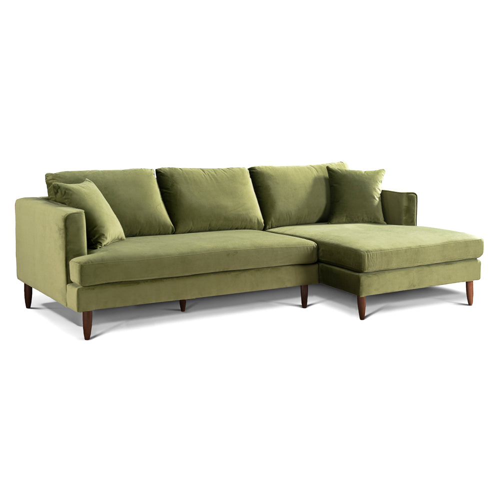 Delano Olive Green Velvet Sectional Sofa Right Facing Chaise