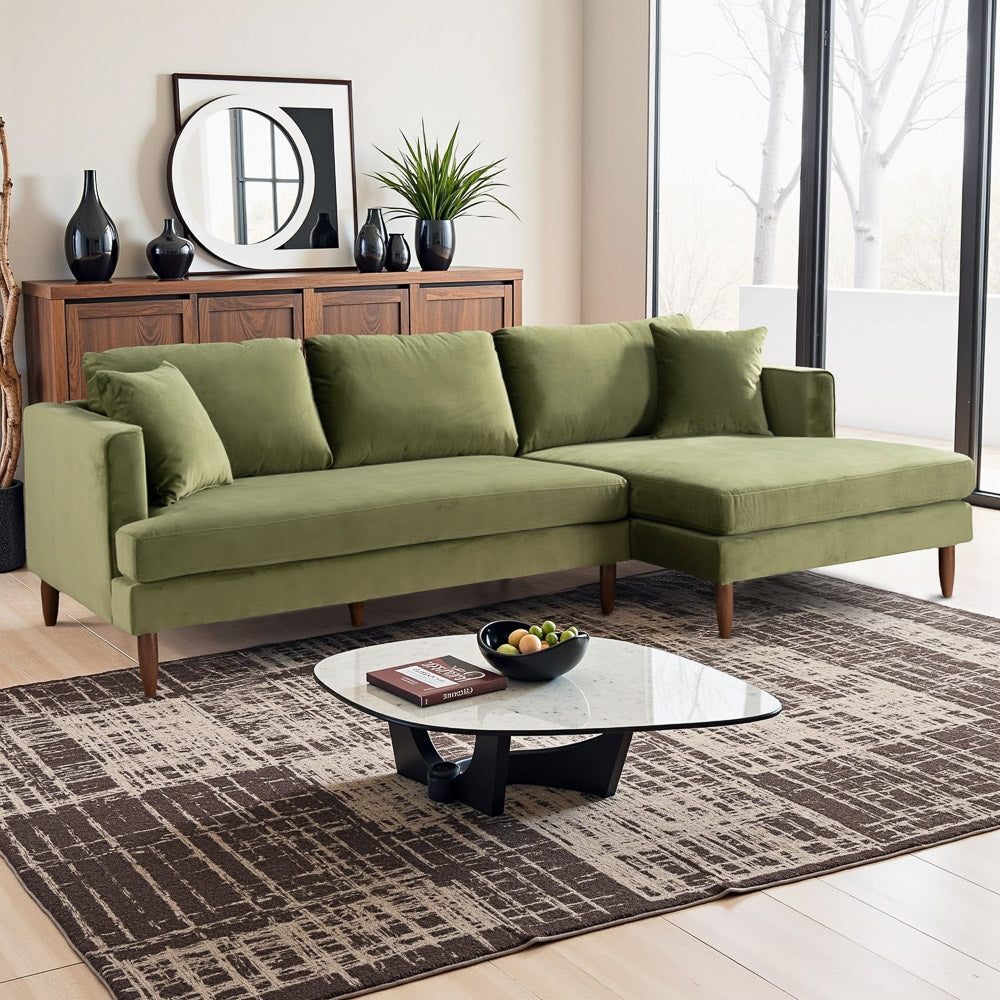 Delano Olive Green Velvet Sectional Sofa - Mid In Mod