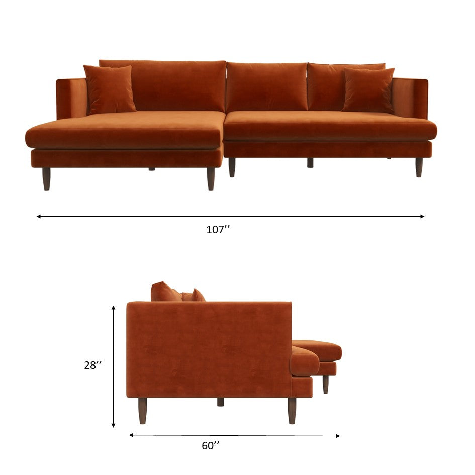 delano sectional velvet sofa - dimension - midinmod