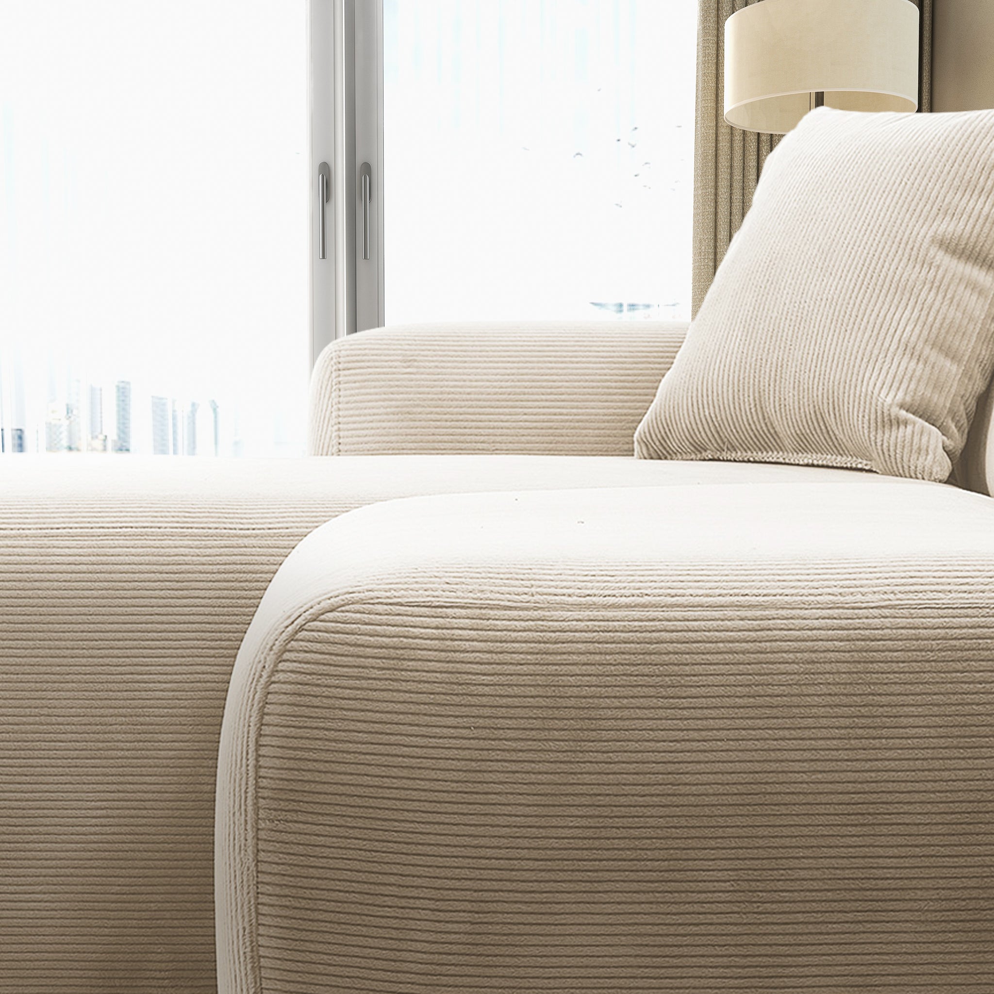 Dexter Cream Corduroy Sectional Left Facing Chaise - MidinMod