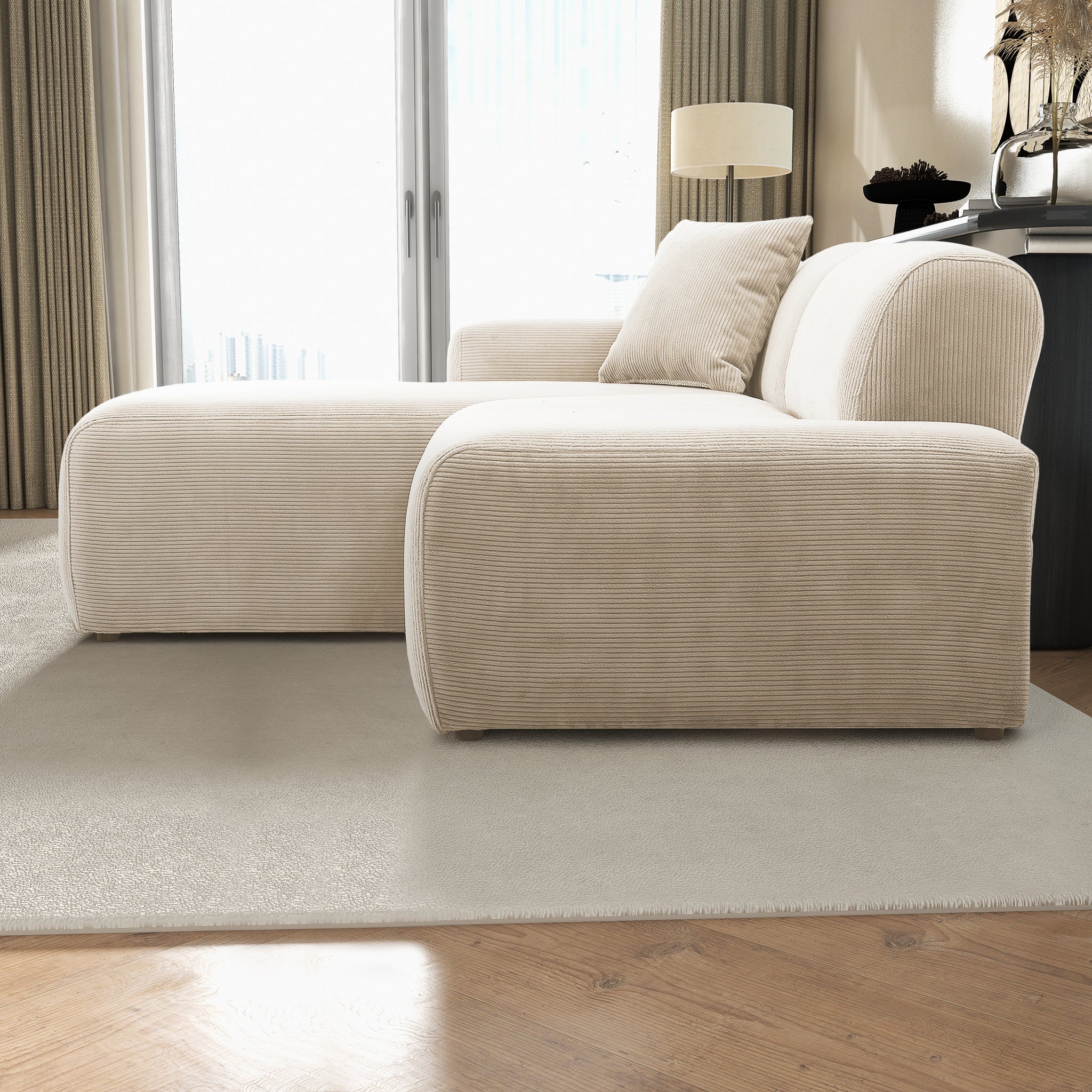 Dexter Cream Corduroy Sectional Left Facing Chaise - MidinMod
