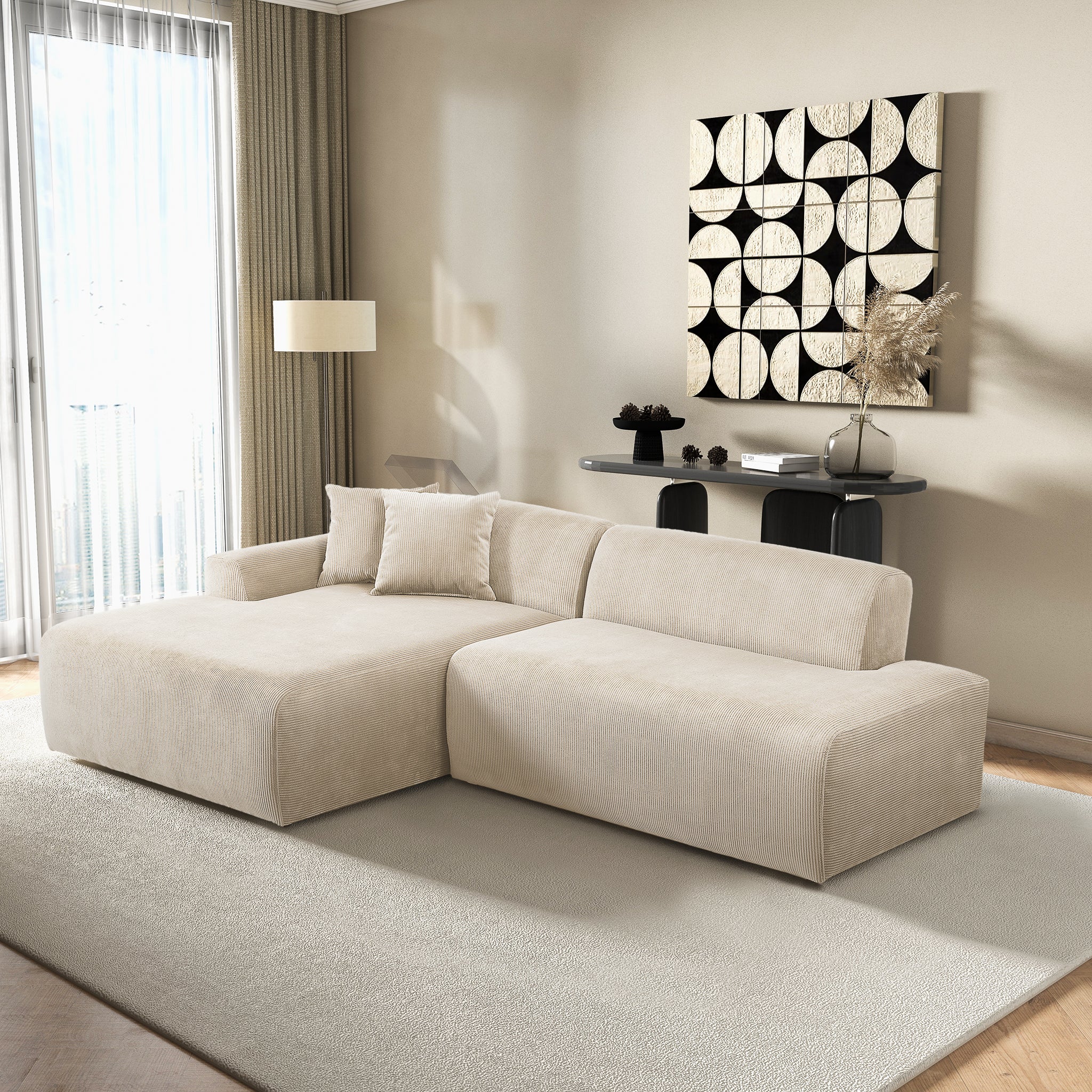 Dexter Cream Corduroy Sectional Left Facing Chaise - MidinMod