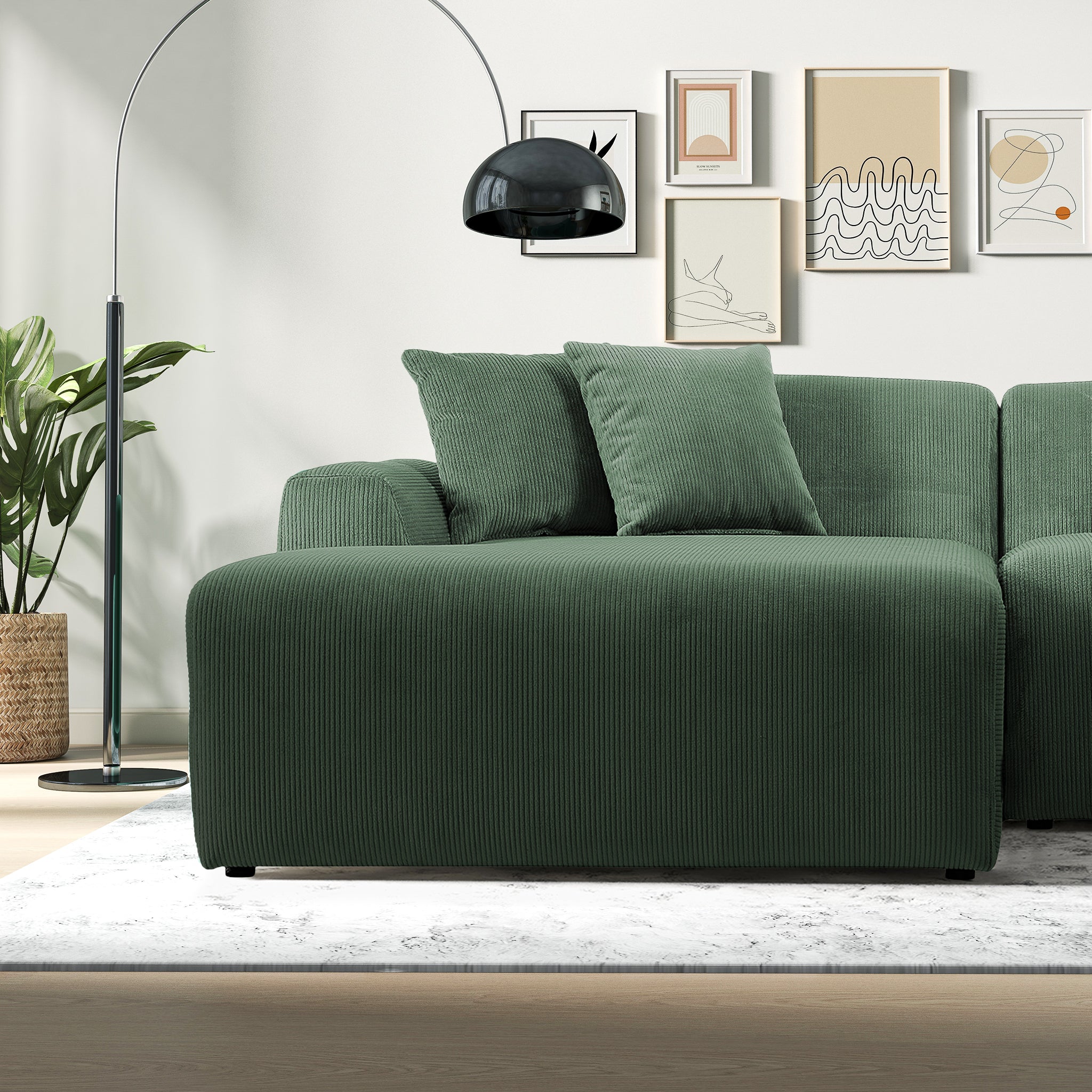 Dexter Green Corduroy Sectional Left Facing Chaise - MidinMod