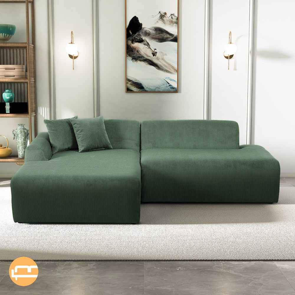 Dexter Green Corduroy Sectional Left Facing Chaise - MidinMod
