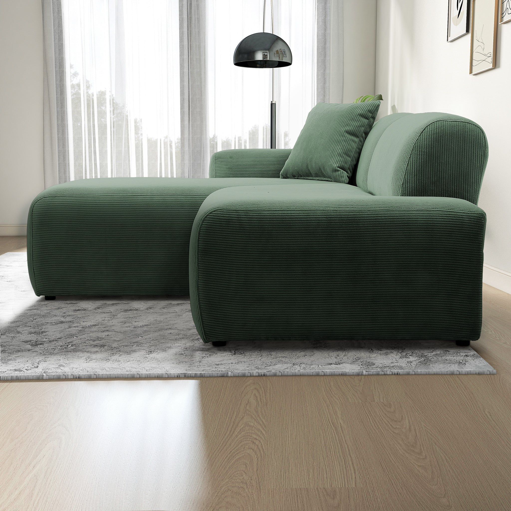 Dexter Green Corduroy Sectional Left Facing Chaise - MidinMod