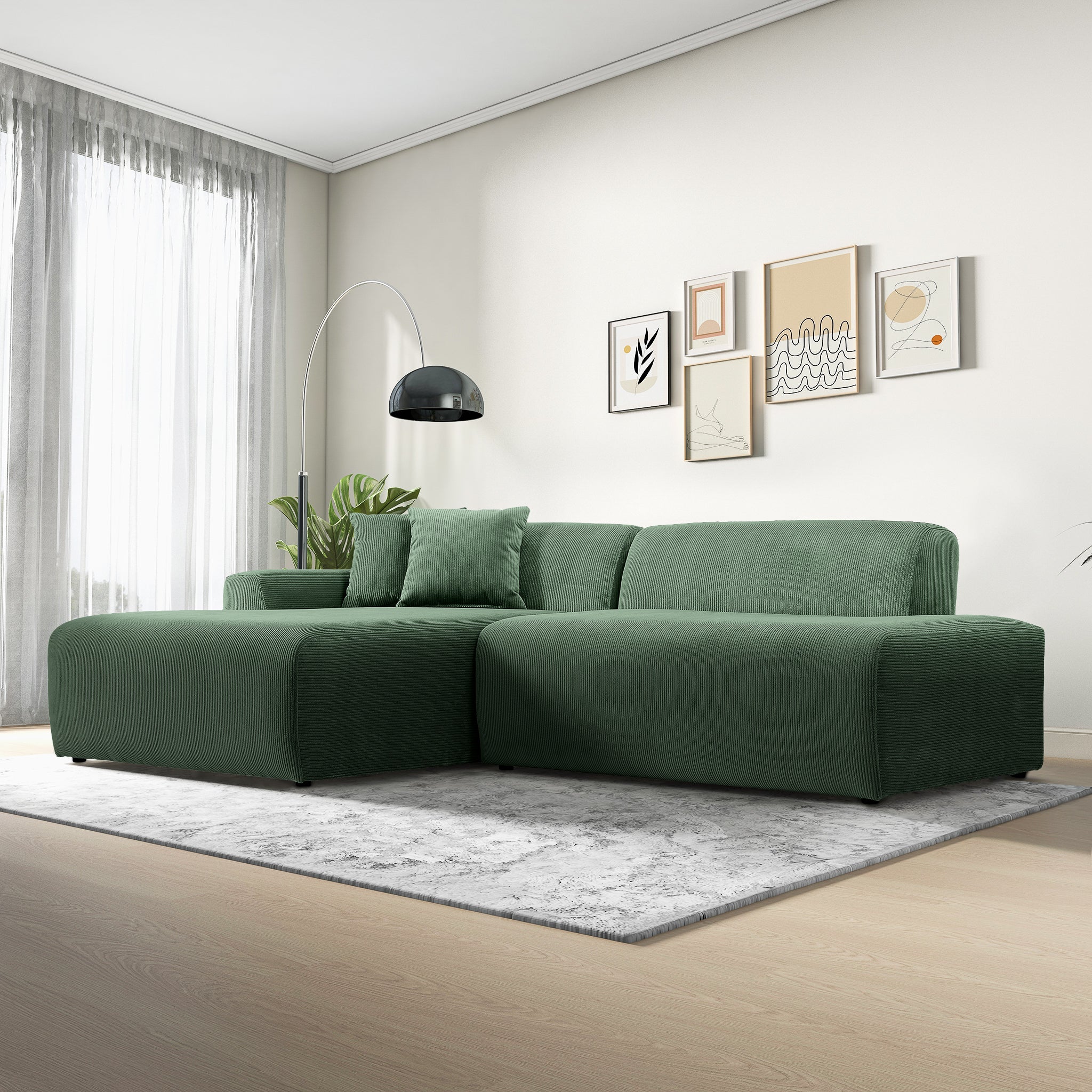 Dexter Green Corduroy Sectional Left Facing Chaise - MidinMod