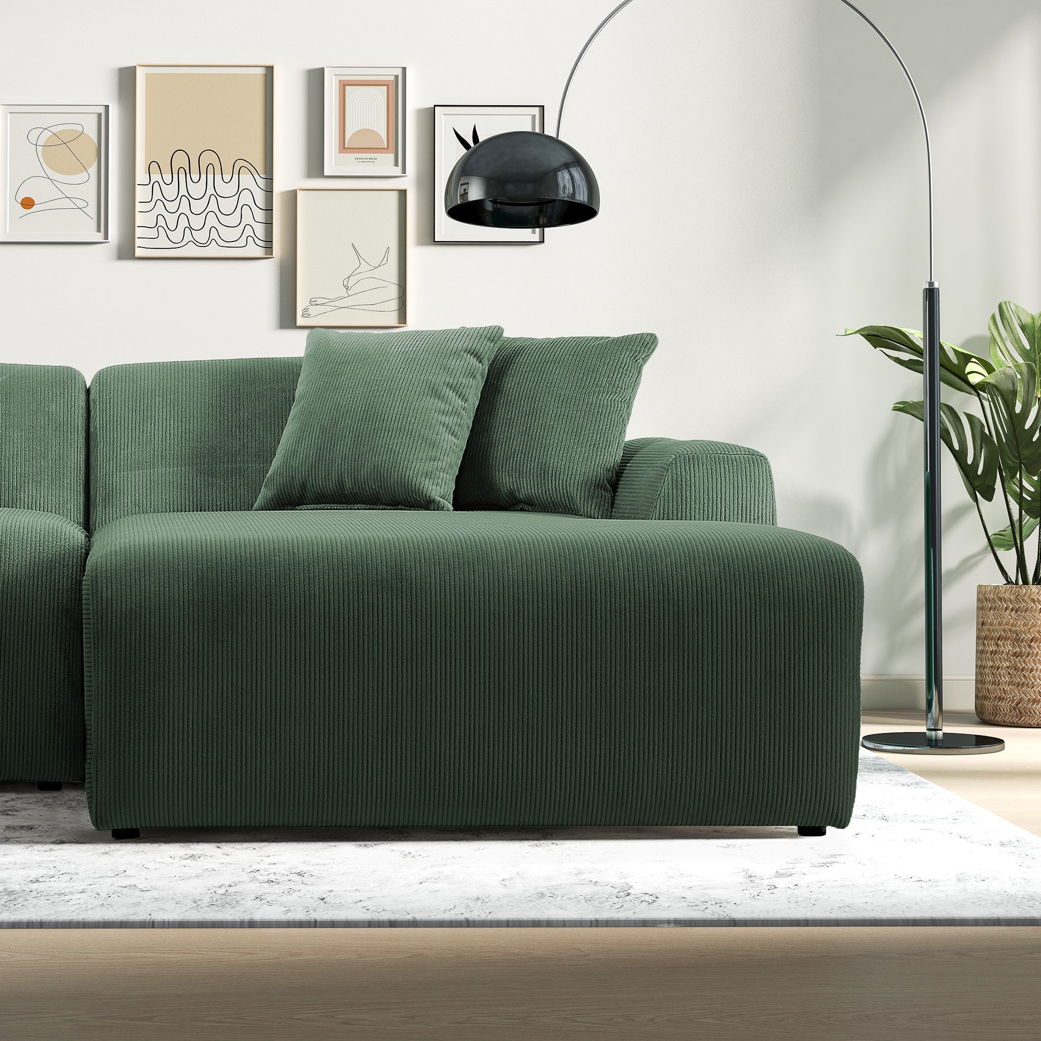 Dexter Green Corduroy Sectional Right Facing Chaise - MidinMod