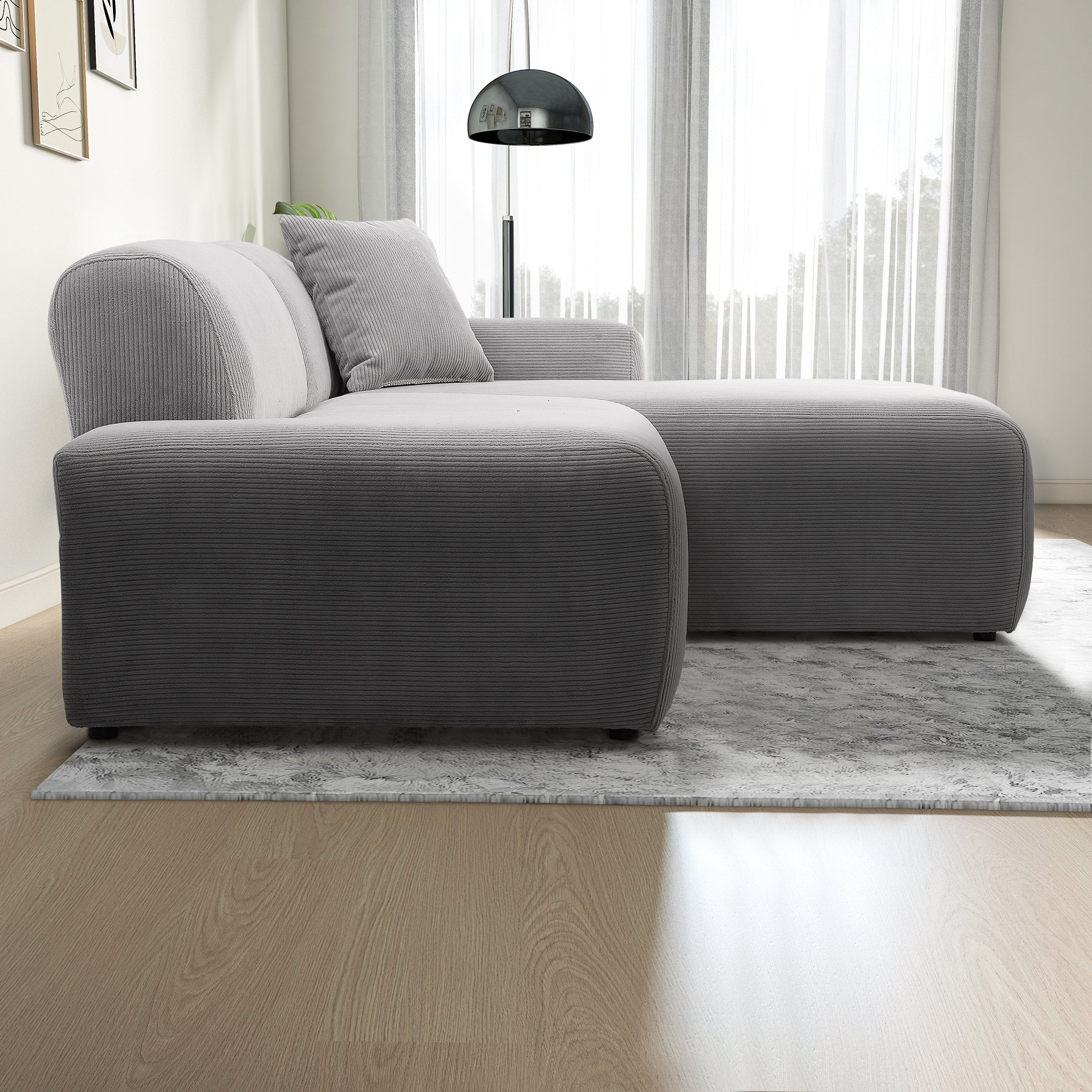 Dexter Light Grey Corduroy Sectional Right Facing Chaise - MidinMod