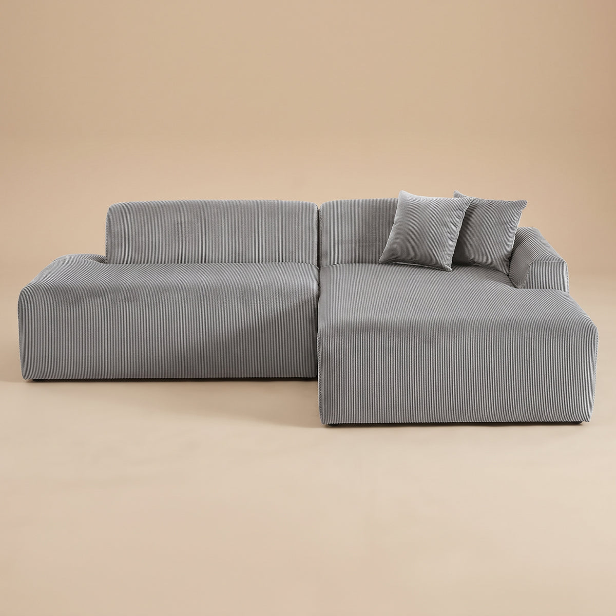 Dexter Light Grey Corduroy Sectional Right Facing Chaise - MidinMod