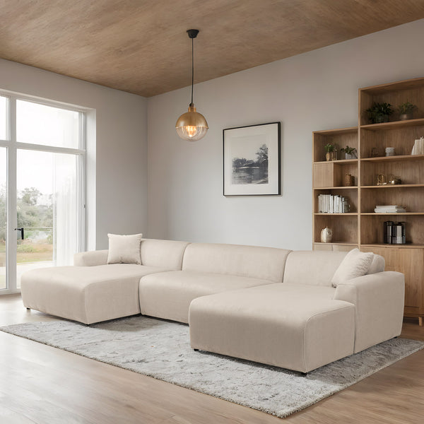 Dexter U-Shape Corner Sofa - Cream Corduroy - MidinMod