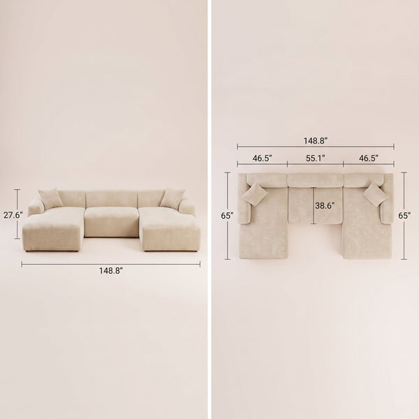 Dexter U-Shape Corner Sofa - Cream Corduroy