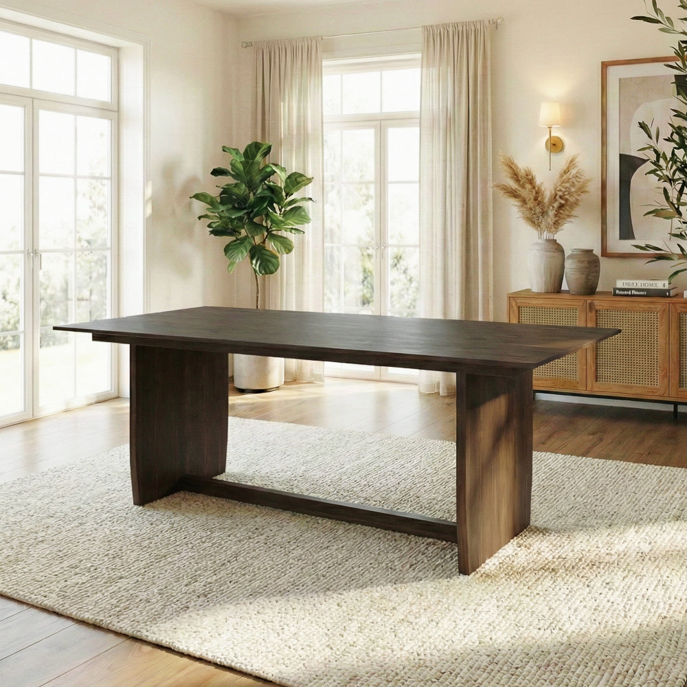 Donna Solid Wood Dining Table with Sculptural Trestle Base – Walnut Finish | MidinMod |