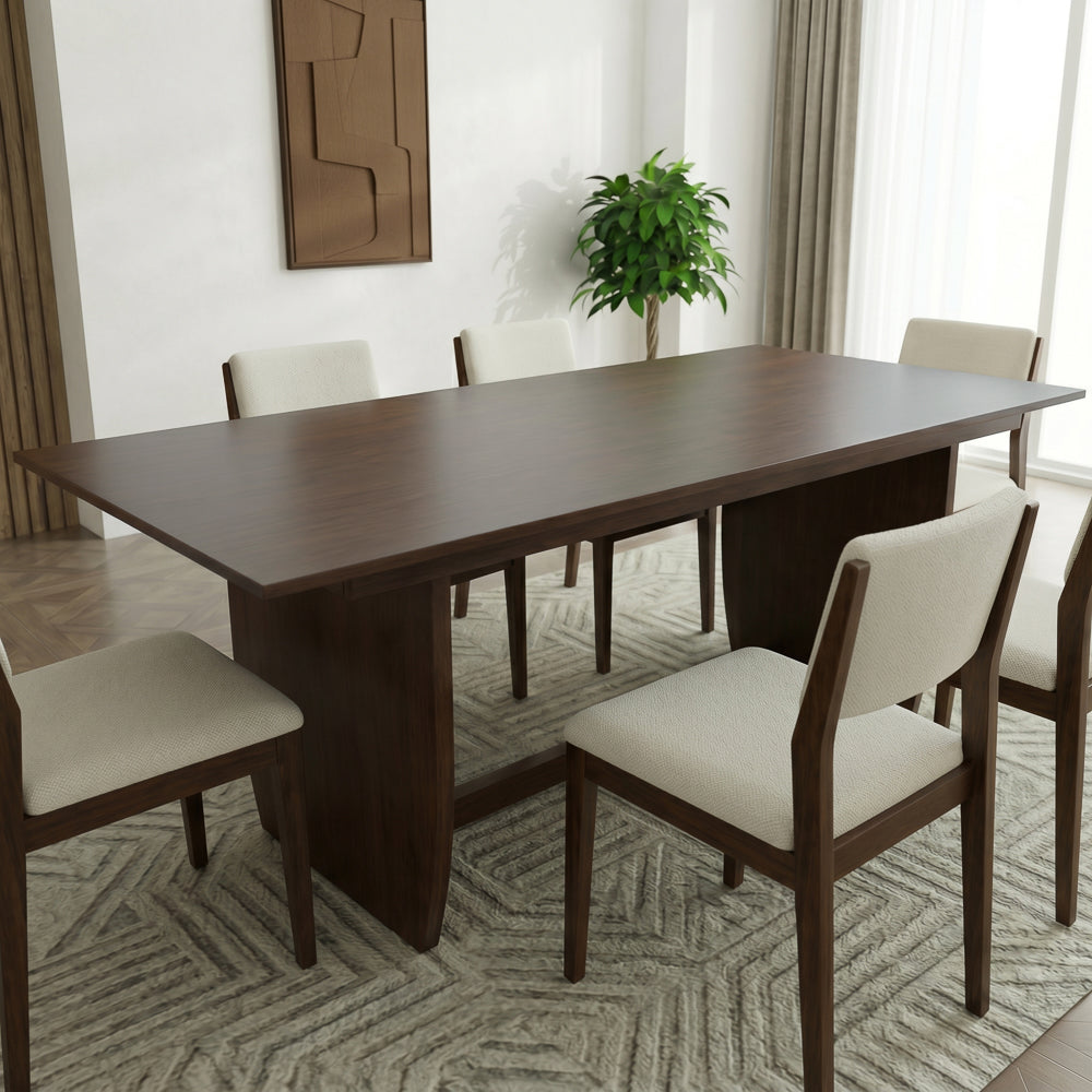 Donna Solid Wood Dining Table with Sculptural Trestle Base – Walnut Finish | MidinMod