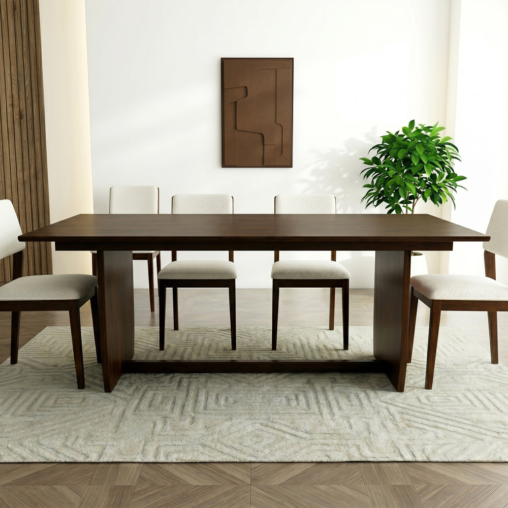 Donna Solid Wood Dining Table with Sculptural Trestle Base – Walnut Finish | MidinMod