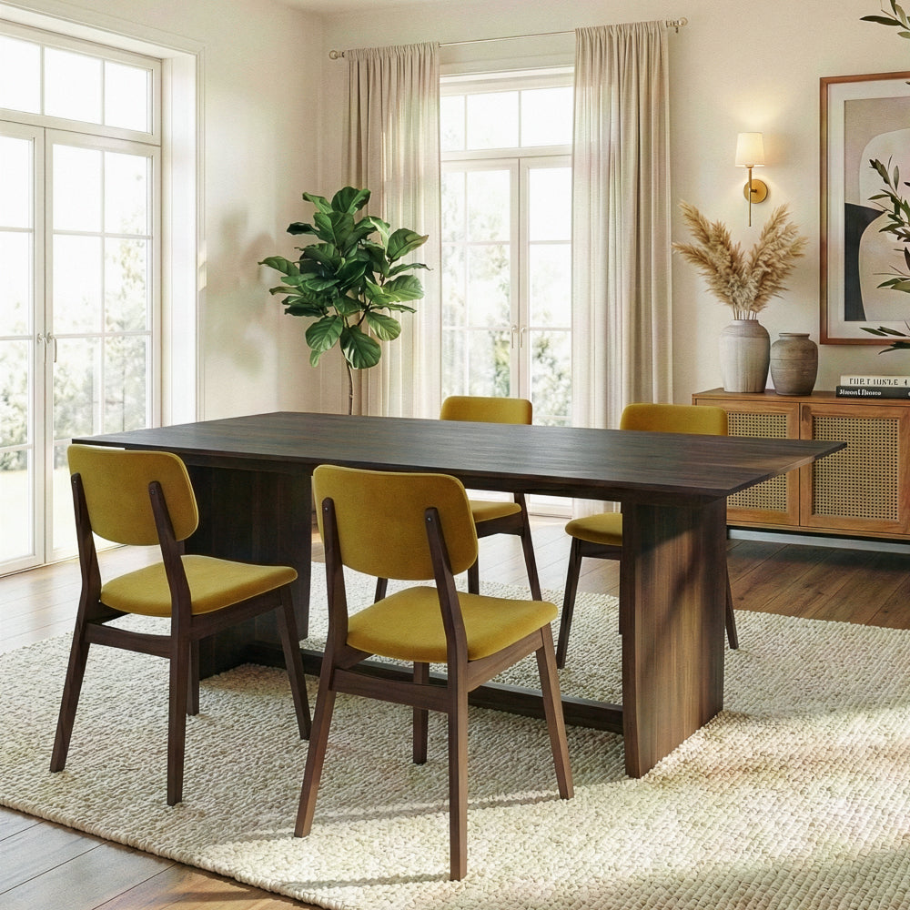 Donna Solid Wood Dining Table with Sculptural Trestle Base – Walnut Finish | MidinMod |