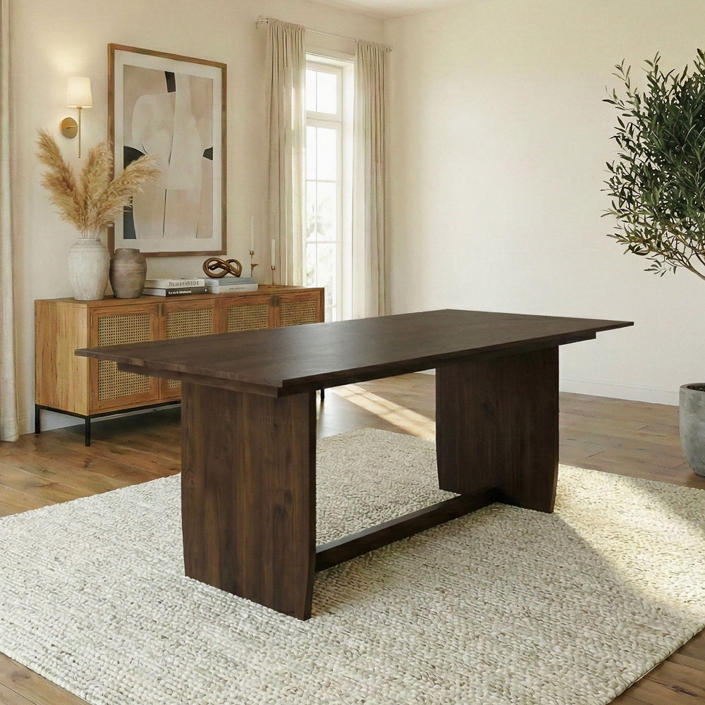 Donna Solid Wood Dining Table with Sculptural Trestle Base – Walnut Finish | MidinMod |