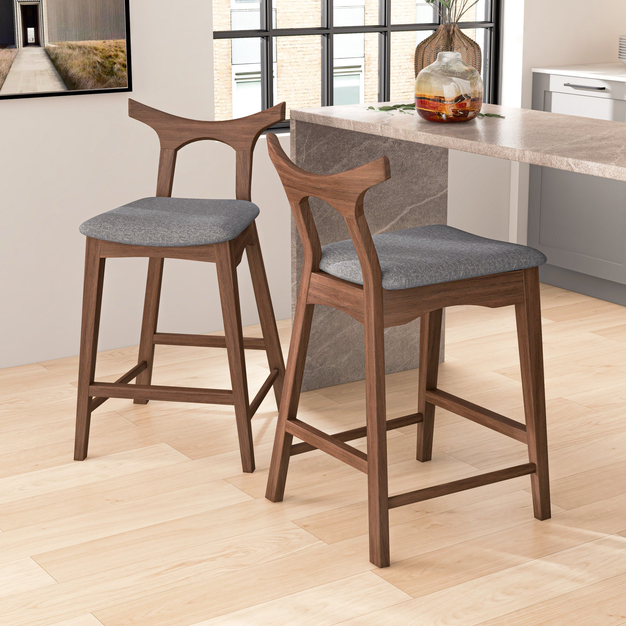 Dora 24" Dark Gray Counter Stool - Set of 2 - MidinMod