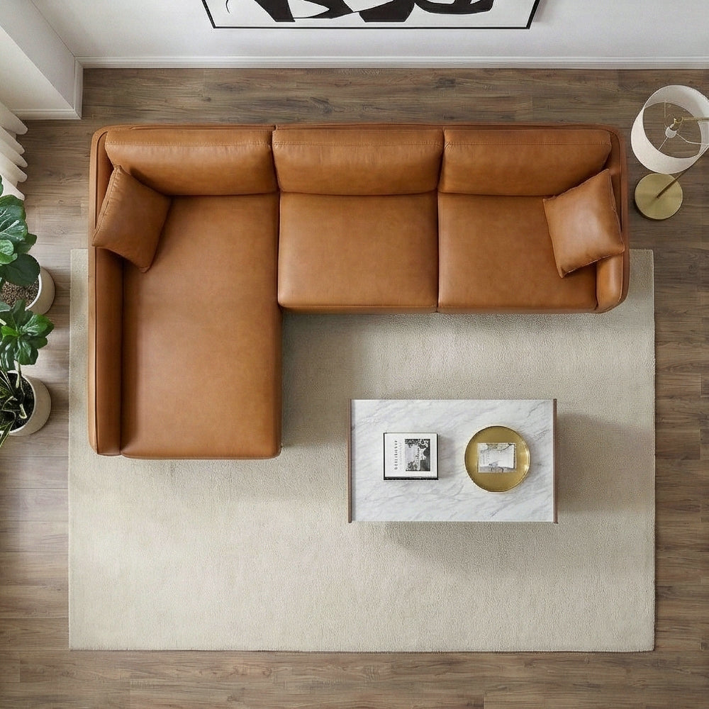 Draper Sectional Left - Cognac Vegan Leather | MidinMod
