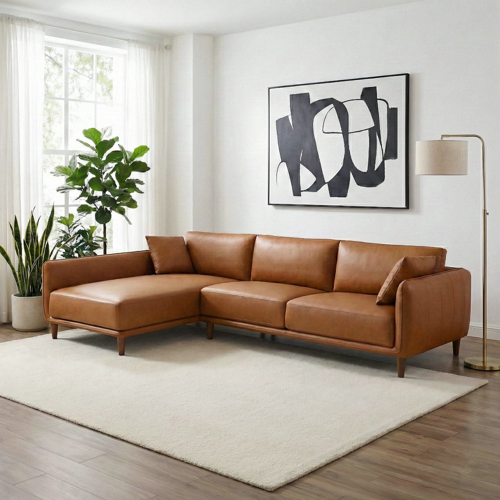 Draper Sectional Left - Cognac Vegan Leather | MidinMod