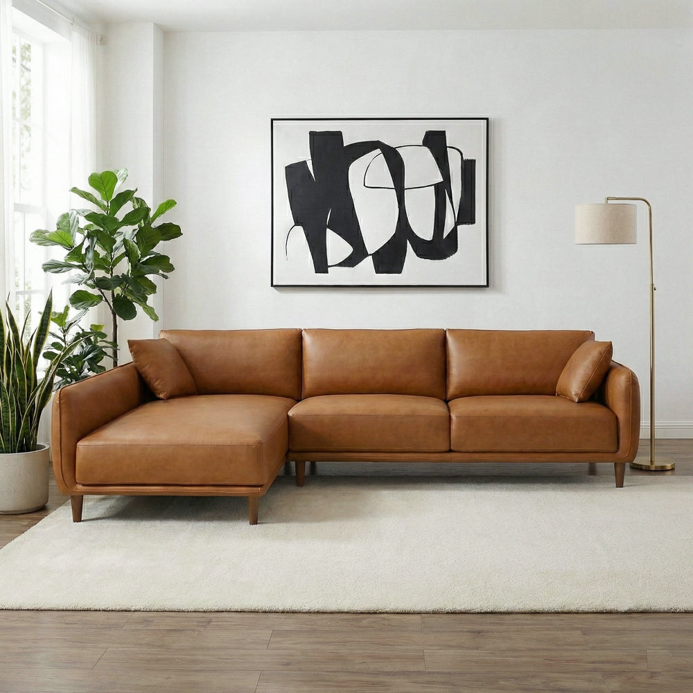 Draper Sectional Left - Cognac Vegan Leather | MidinMod