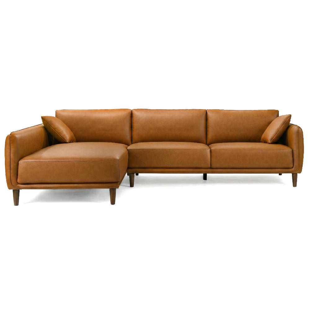 Draper Sectional Left - Cognac Vegan Leather | MidinMod