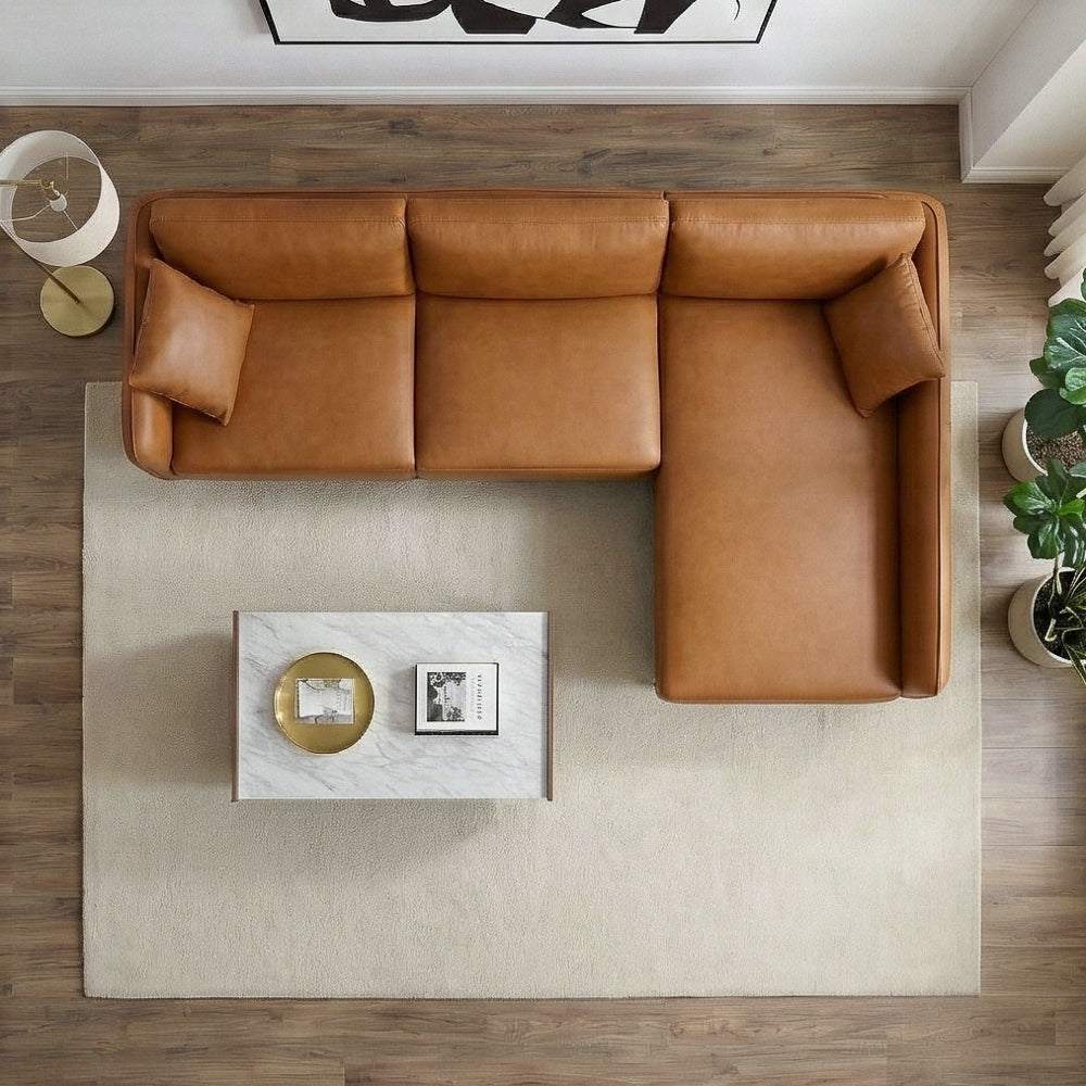 Draper Sectional Right - Cognac Vegan Leather - MidinMod