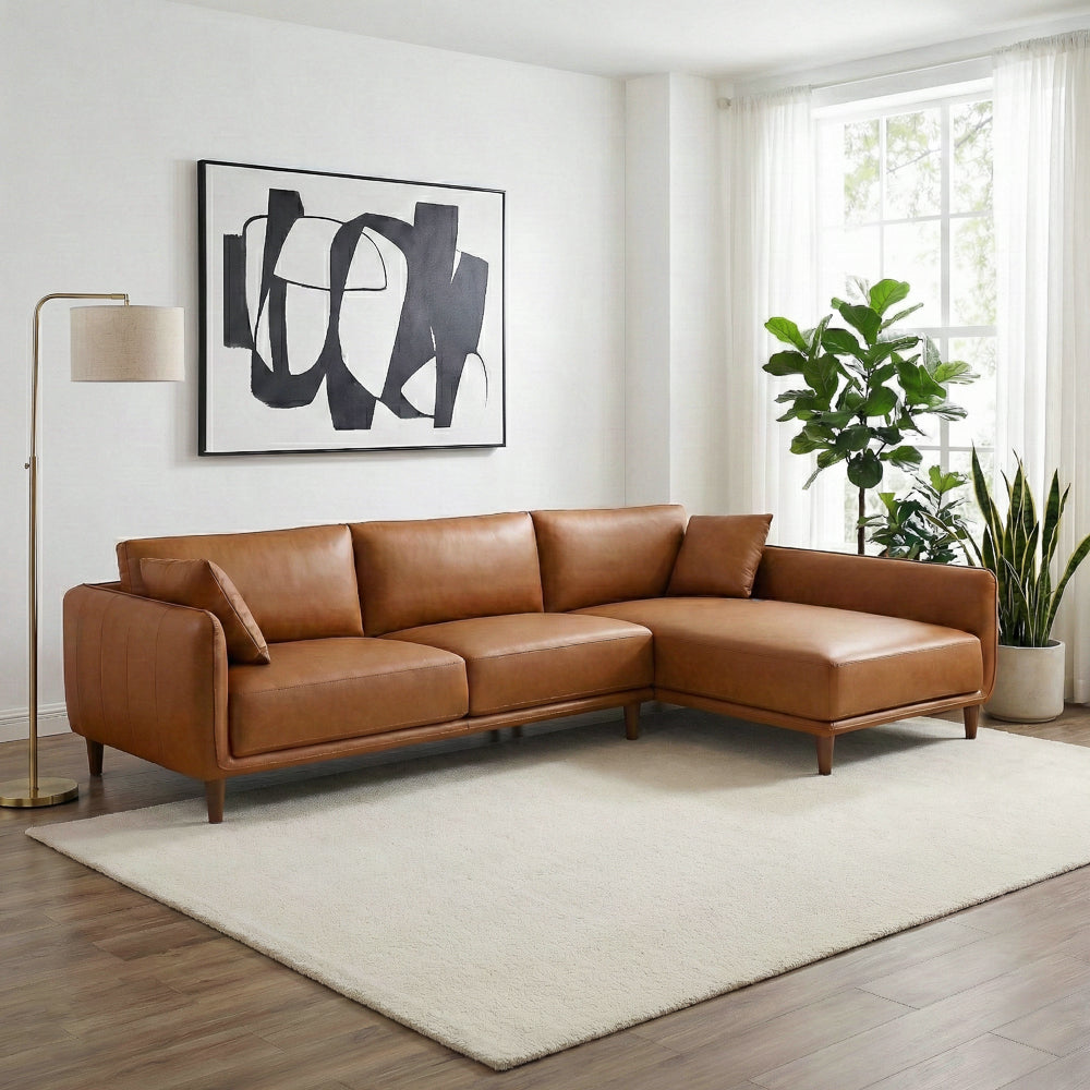 Draper Sectional Right - Cognac Vegan Leather - MidinMod