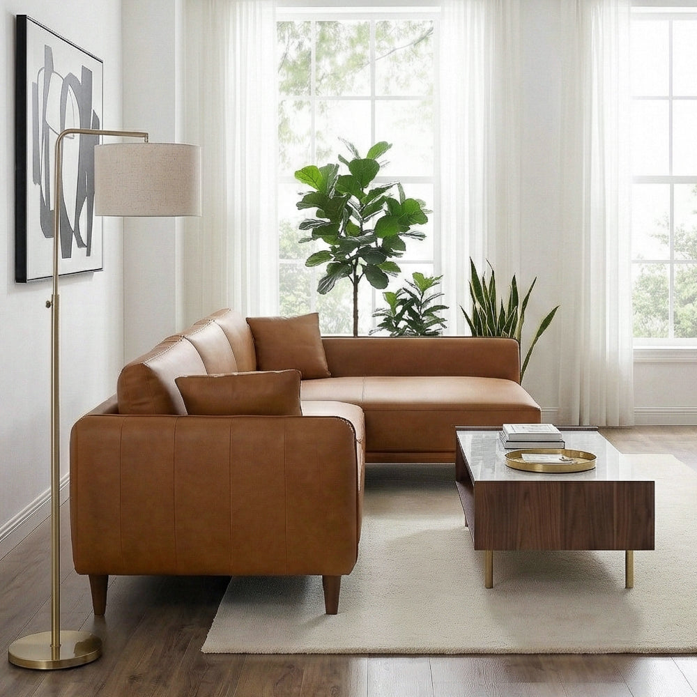 Draper Sectional Right - Cognac Vegan Leather - MidinMod