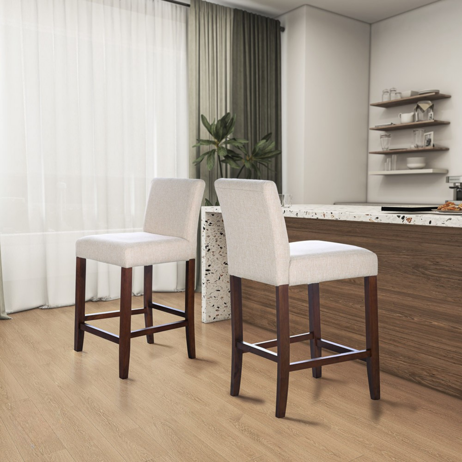 Dylan Beige Fabric Counter Chair Set of 2 - MidinMod