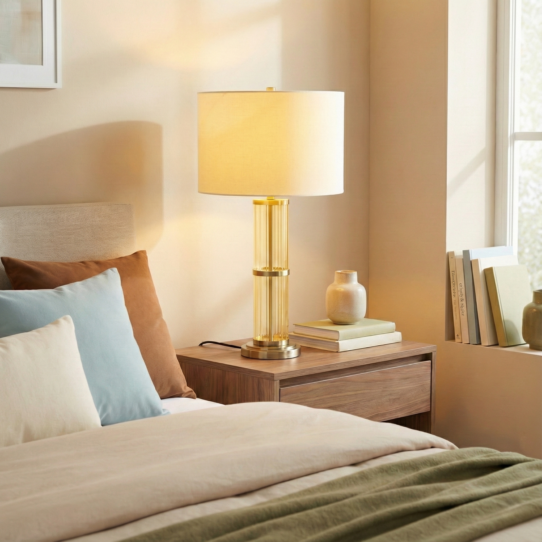 Echo Brushed Nickel Table Lamp | Clear Glass Body & Modern Metal Base | MidinMod