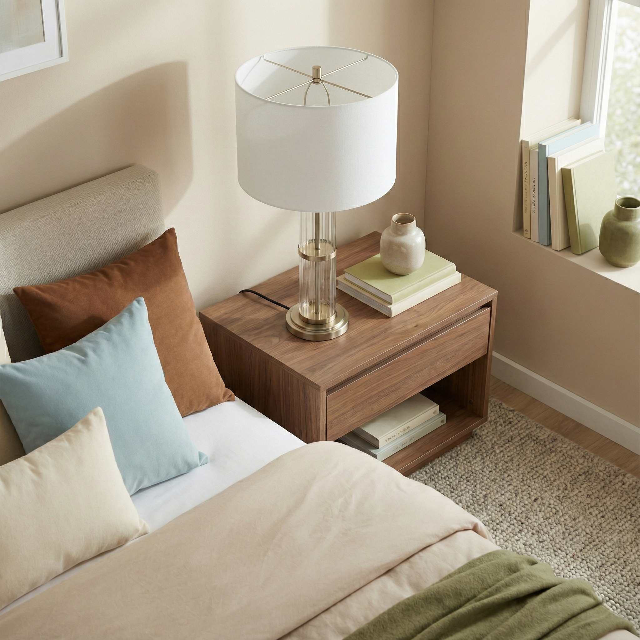 Echo Brushed Nickel Table Lamp | Clear Glass Body & Modern Metal Base | MidinMod