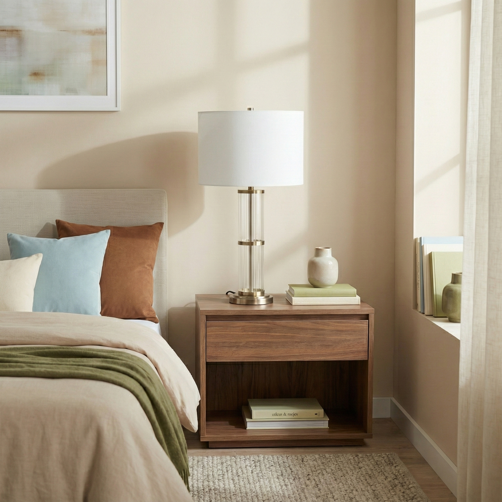 Echo Brushed Nickel Table Lamp | Clear Glass Body & Modern Metal Base | MidinMod