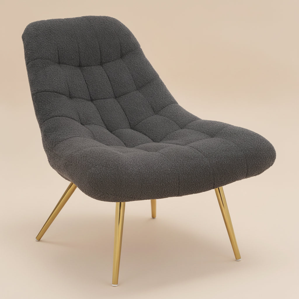 Edna Mid-Century Modern Grey Boucle Lounge Chair with Gold Base | MidinMod