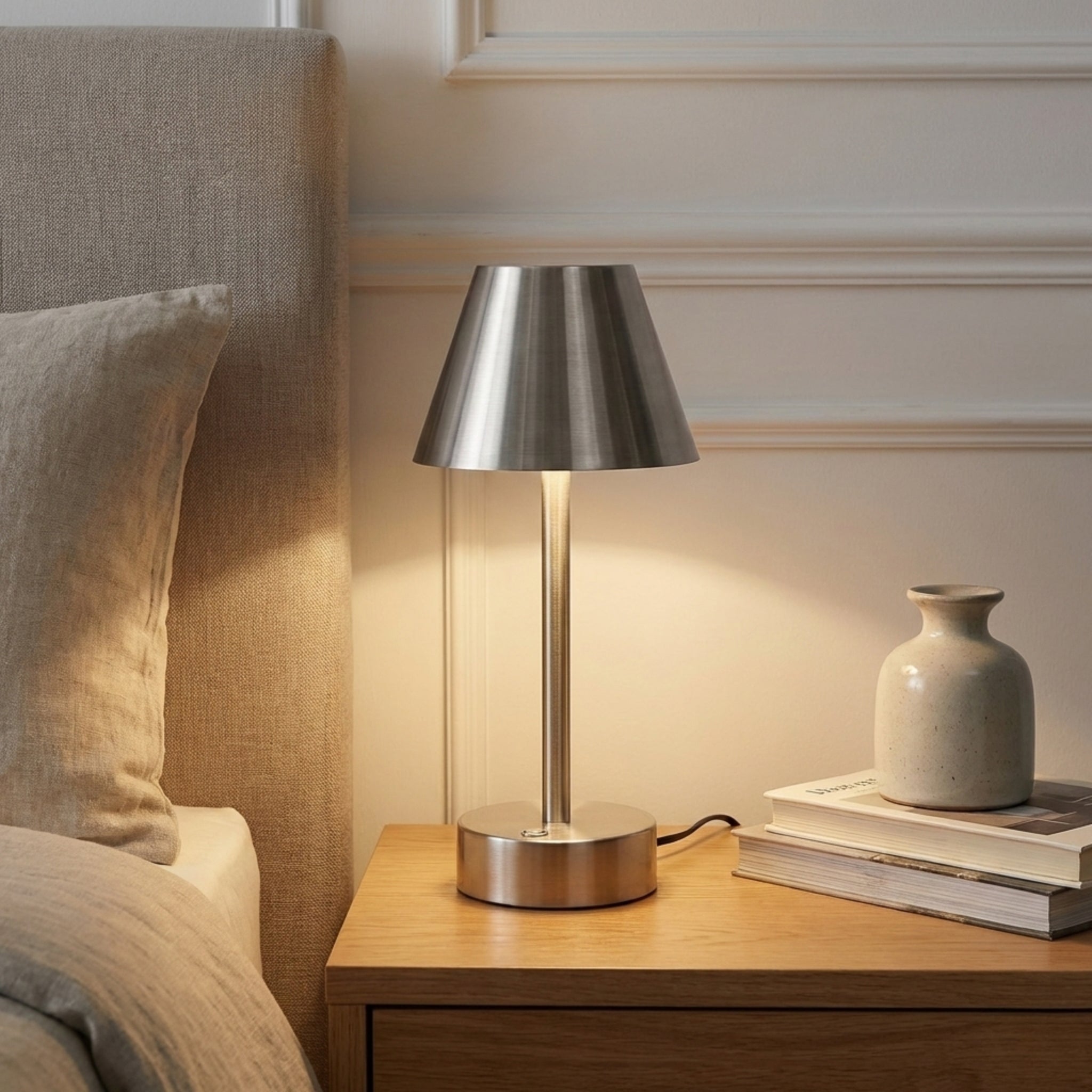 Elegance Rechargeable LED Table Lamp in Brushed Nickel | MidinMod