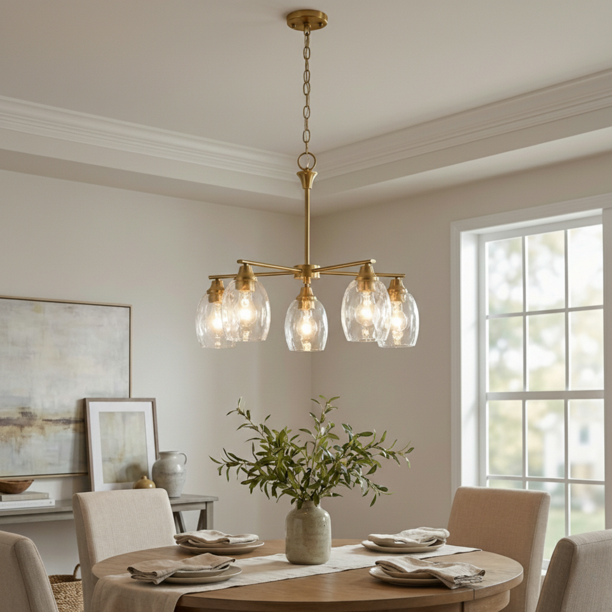 Elegance 5-Light Linear Chandelier | Golden Brass with Clear Water Glass | MidinMod