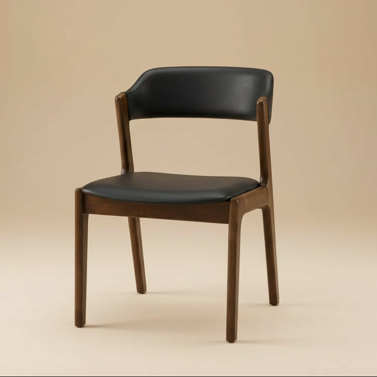Elsa Mid-Century Modern Dining Chair Set | Black Vegan Leather & Solid Wood | MidinMod