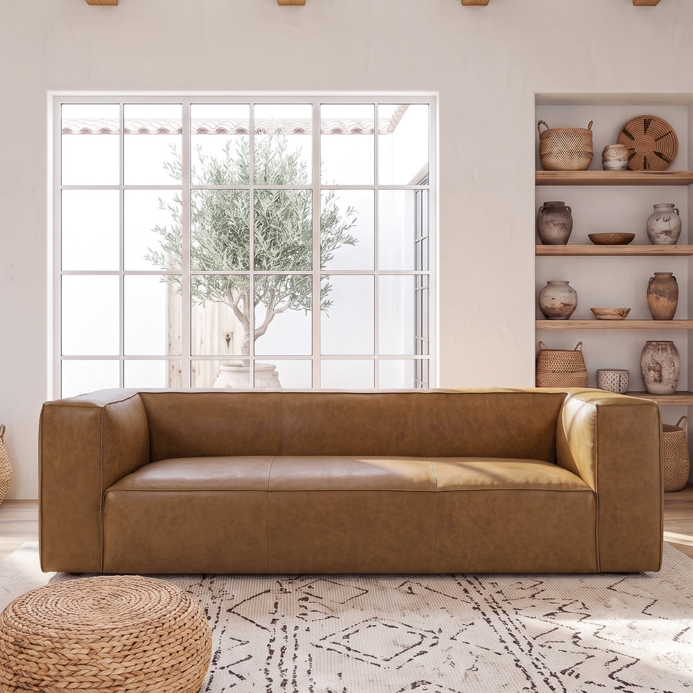 Emerson Genuine Leather Rectangular Sofa | Top-Grain Leather & Solid Wood Frame | MidinMod