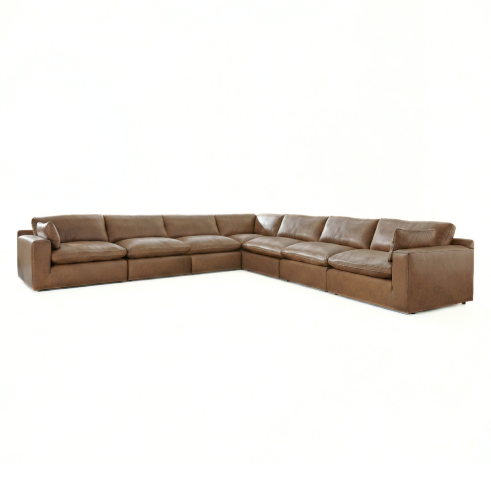Emilia 7-Piece Modular Top Grain Leather & Feather Blend Sectional Sofa