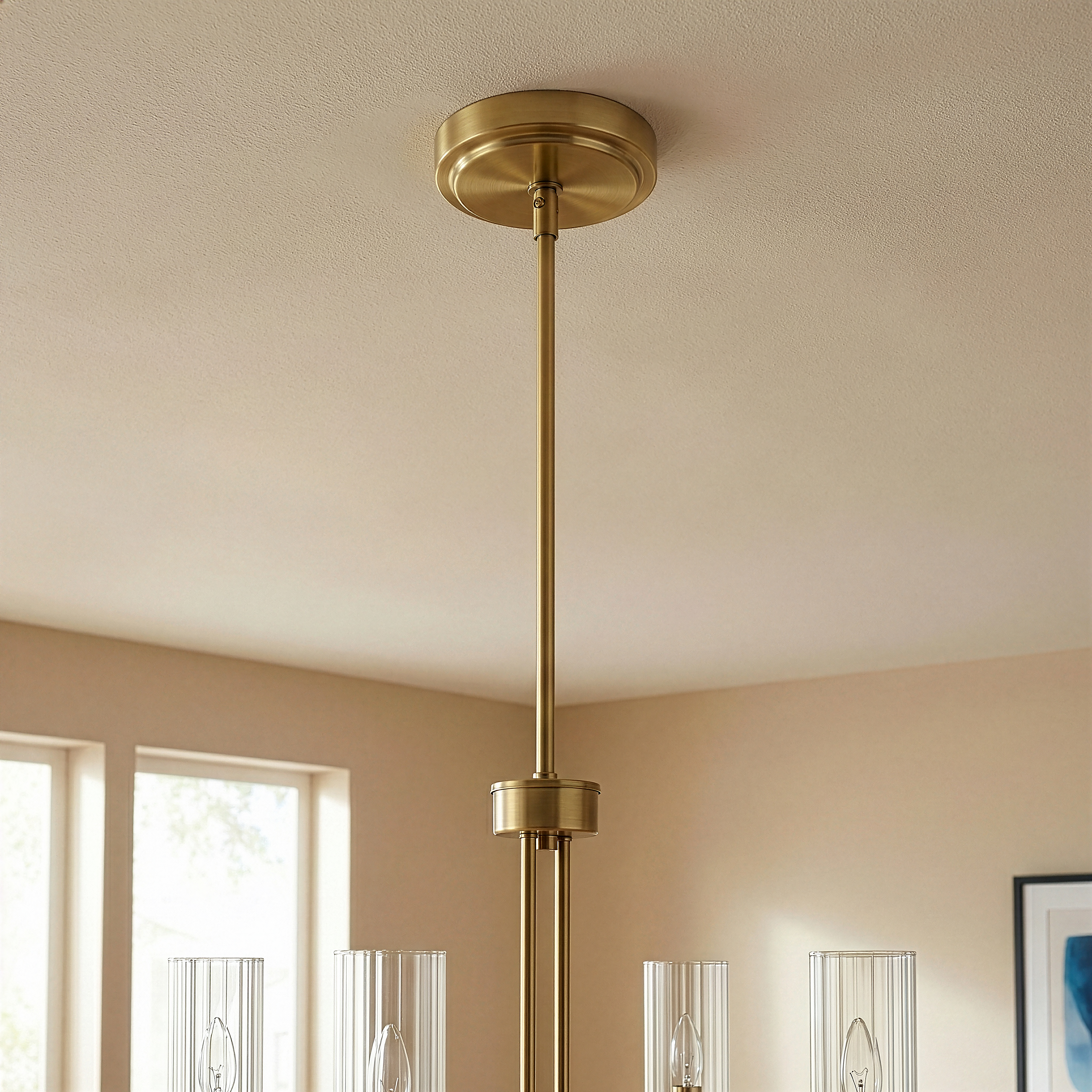 Enigma 4-Light Satin Brass Chandelier with Clear Ribbed Glass | MidinMod