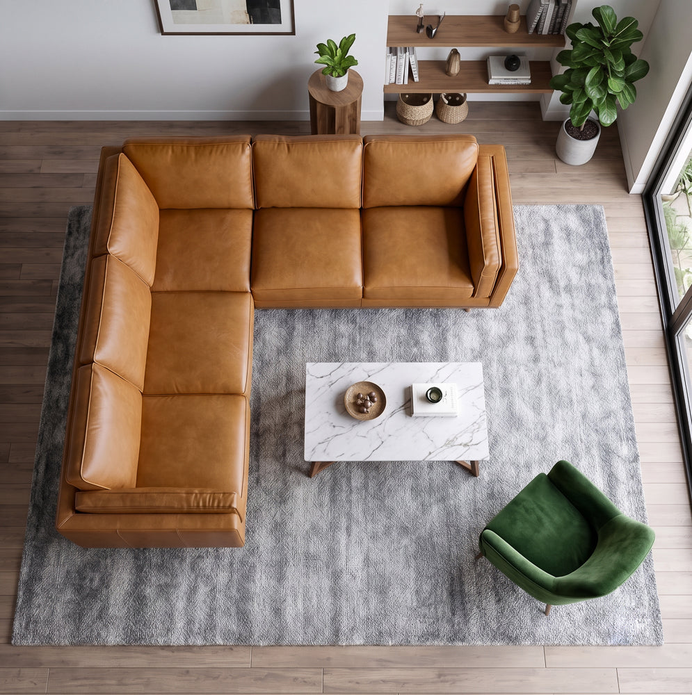 Ernest Mid-Century Modern Genuine Tan Leather Corner Sectional Sofa | MidinMod