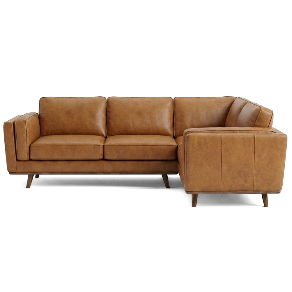 Ernest Mid-Century Modern Genuine Tan Leather Corner Sectional Sofa | MidinMod