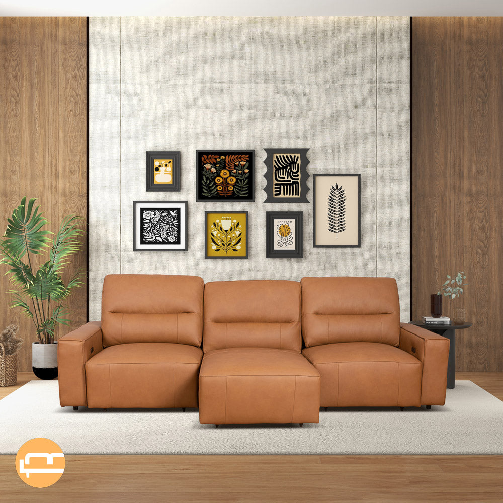 Eureka Triple PWR Slider Sofa - Cognac Leather