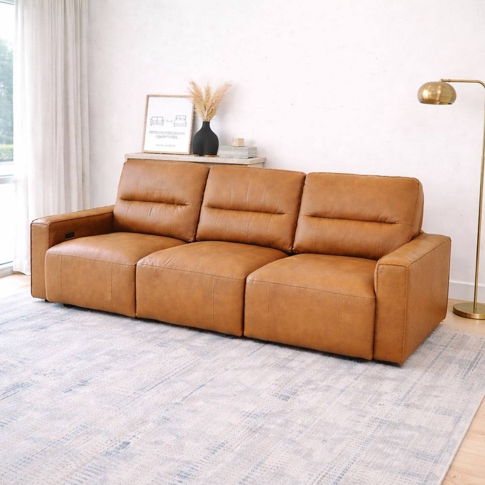 Eureka PWR Slider Sofa Bed | Genuine Top-Grain Cognac Leather & Electric Power Mechanism | MidinMod