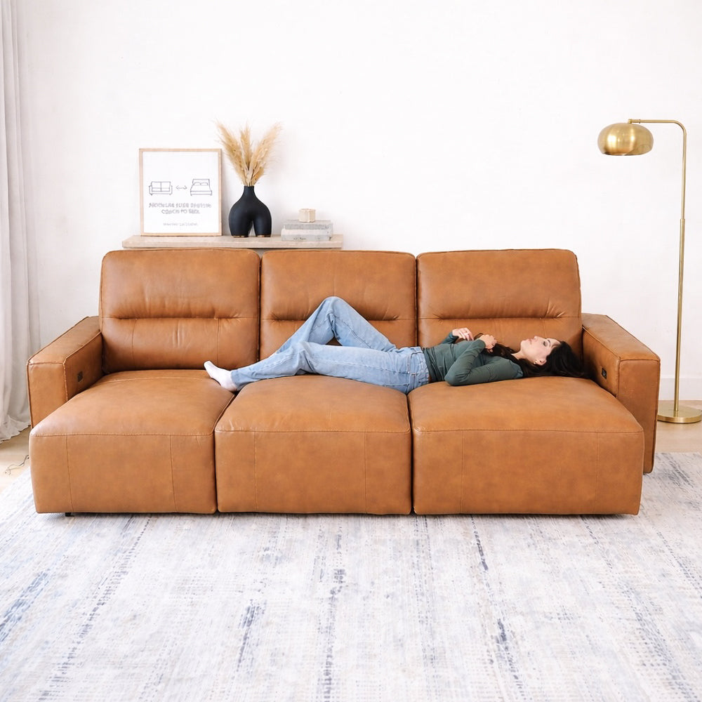 Eureka PWR Slider Sofa Bed | Genuine Cognac Leather Electric Power