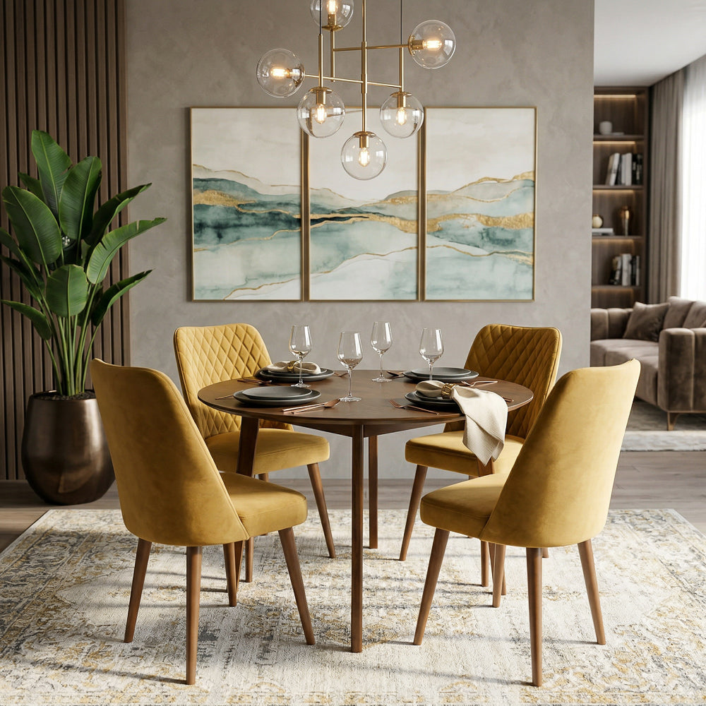 Evette Mid-Century Modern Gold Velvet Dining Chairs | Set of 2 | MidinMod