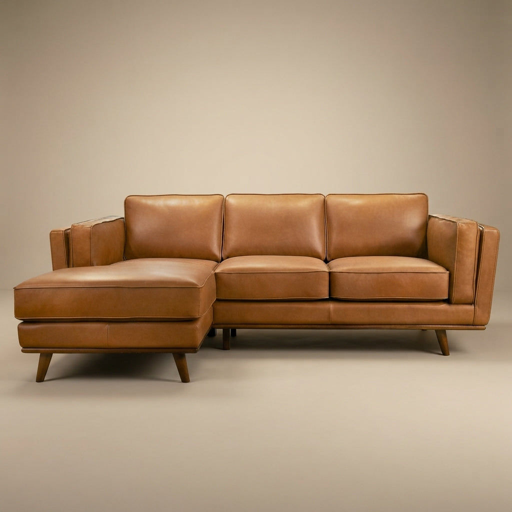 Ferre Genuine Tan Leather L-Shape Left-Facing Sectional Sofa | MidinMod