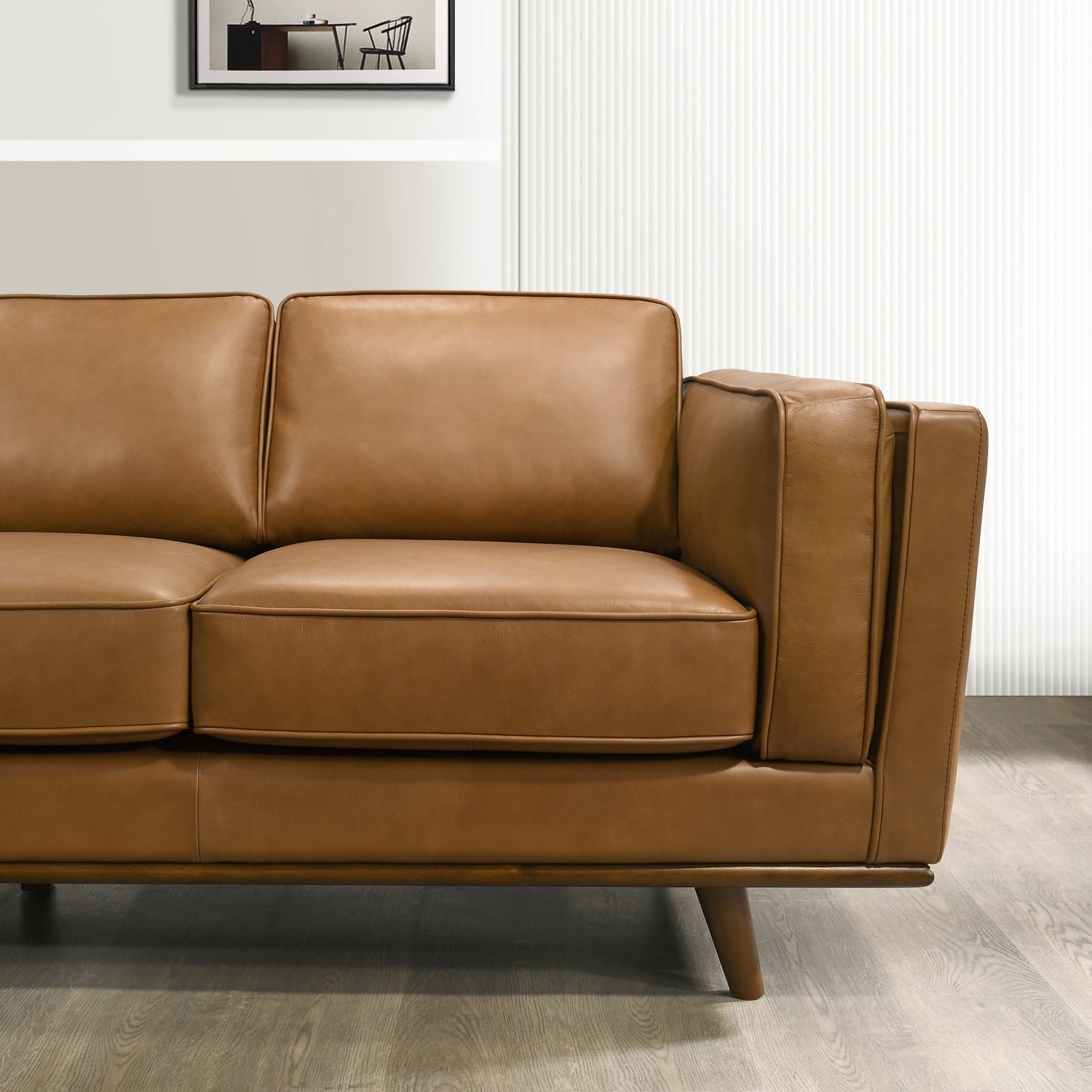 Ferre Modern Genuine Tan Leather Sofa - MidinMod