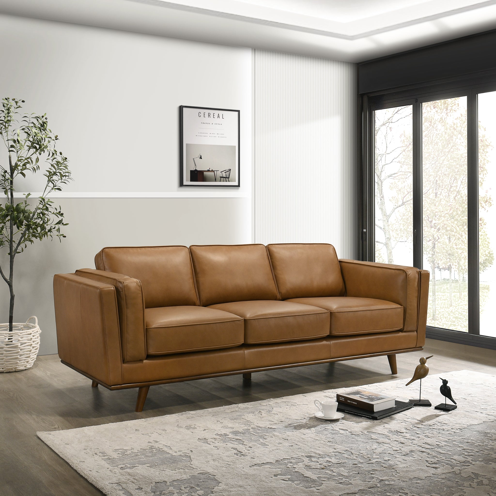 Ferre Modern Genuine Tan Leather Sofa - MidinMod